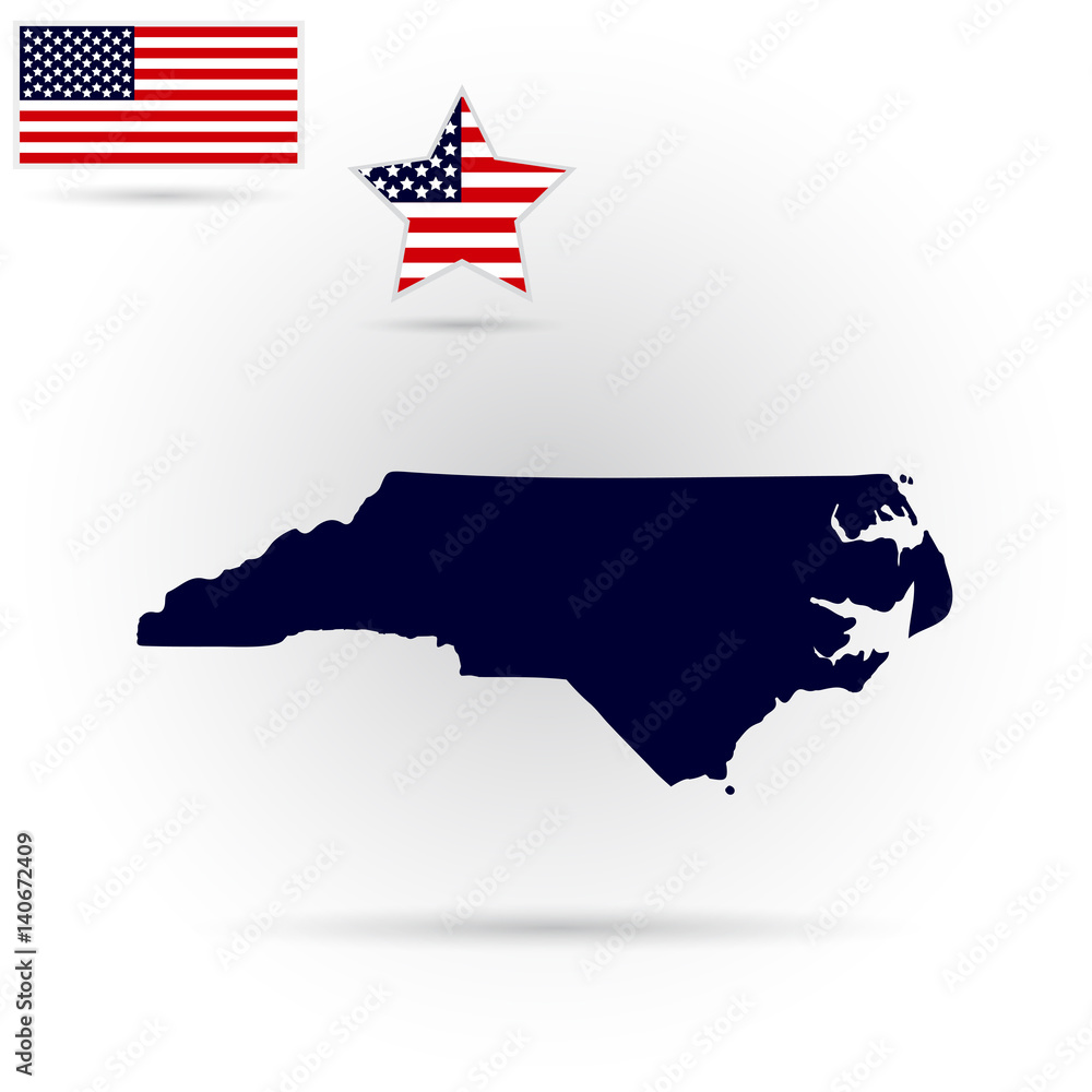 Map of the U.S. state of North Carolina on a gray background. American ...