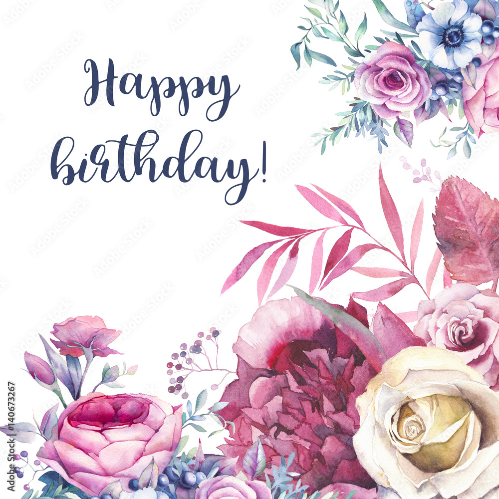 Free Photo  Happy birthday card with flowers composition