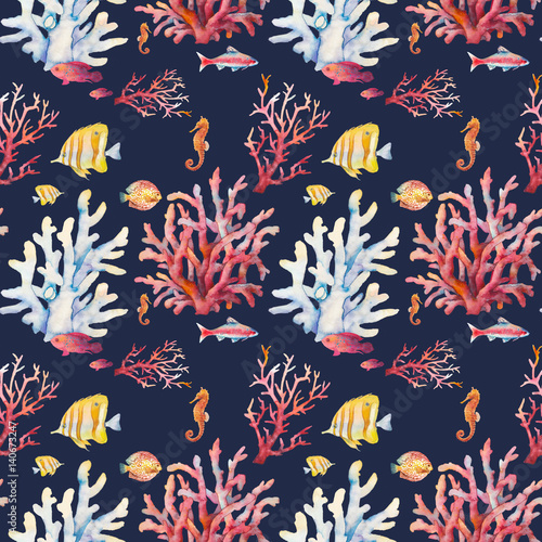 Sea Reef printing design 27 Watercolor Seashells paper digital download Sea Shells Seamless Pattern Ocean Coral repeat pattern for fabric