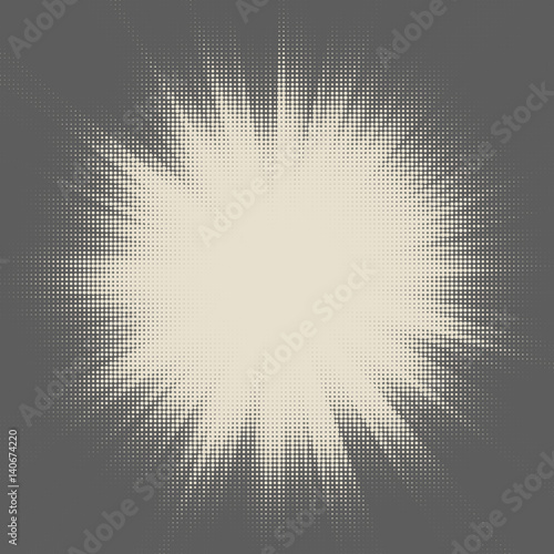 Vector halftone starburst design. Retro sun illustration