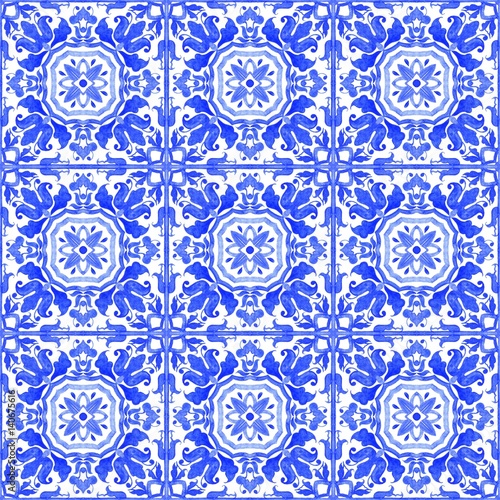 Portuguese azulejo tiles. Blue and white gorgeous seamless patterns. For scrapbooking, wallpaper, cases for smartphones, web background, print, surface texture, pillows, towels, linens bags T-shirts