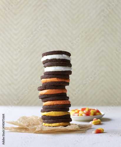 Homemade Oreo cookies for Halloween.
