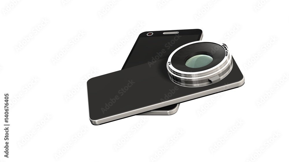 smartphone with system camera lens - smartphone film and photo concept - 3d rendering