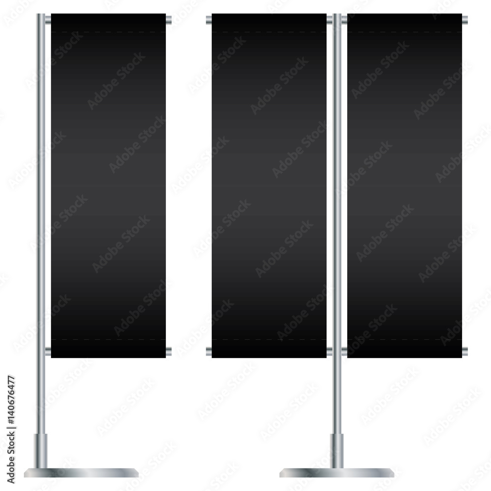 Black Outdoor Flag With Stander Advertising Banner isolated on white background. Black Outdoor Flag With Stander Advertising Banner isolated on white background.