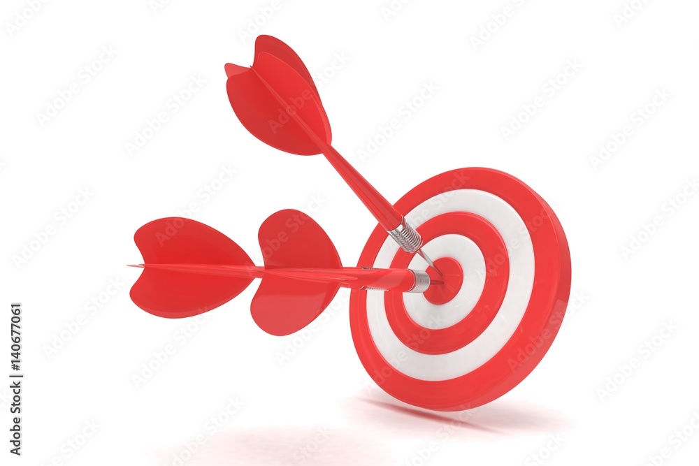 Three arrows darts in center. 3d rendering. Three arrows darts in center. 3d rendering.