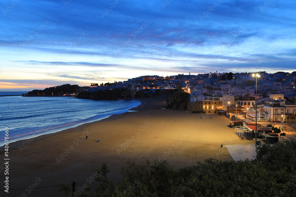 The beach at Albufeira, Portugal after dark