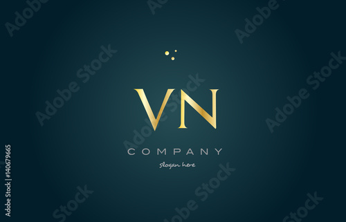 vn v n  gold golden luxury alphabet letter logo icon template