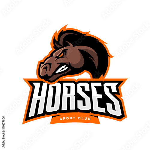 Furious horse sport club vector logo concept isolated on white background. Professional team badge design.
Premium quality wild stallion animal t-shirt tee print illustration.