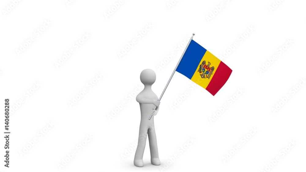 Moldova waving flag. 3d Man holding and waving Moldavian flag on transparent background. Loop. Alpha channel. Moldova waving flag. 3d Man holding and waving Moldavian flag on transparent background. Loop. Alpha channel.