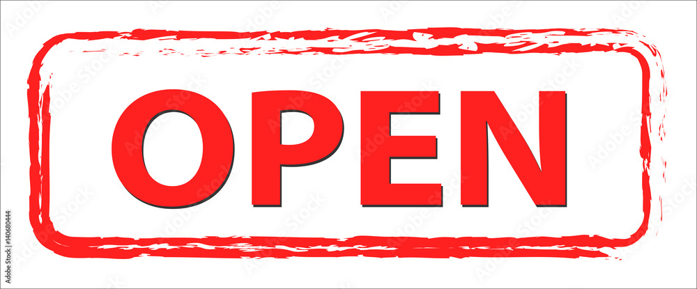 The text open in red frame isolated in white background. Vector illustration. Simple web icon The text open in red frame isolated in white background. Vector illustration. Simple web icon