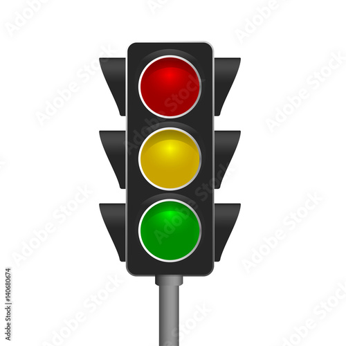 Traffic lights isolated on white background. Vector illustration. Red-Yellow-Green lights - Go, wait, stop.