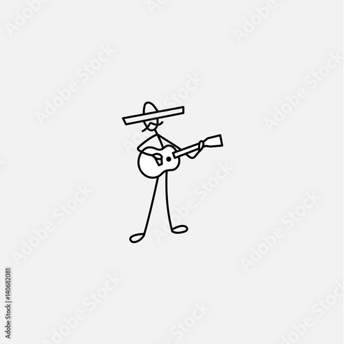 Stick figure man guitarist in sombrero
