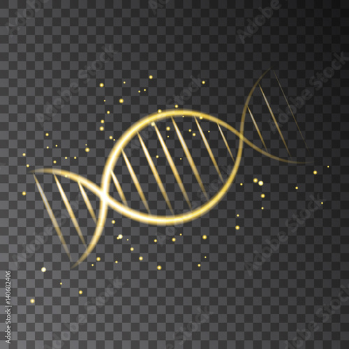 Golden  glowing  DNA sequence. Vector shining gold light effect  for organic cosmetic and premium skin care cream.