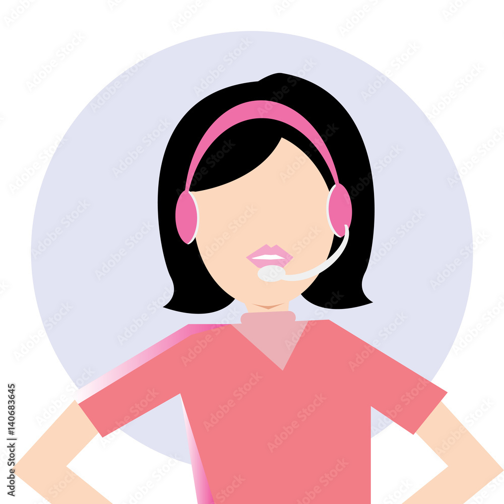 Simple business cartoon icon of a female Customer Service or Telemarketing Simple business cartoon icon of a female Customer Service or Telemarketing