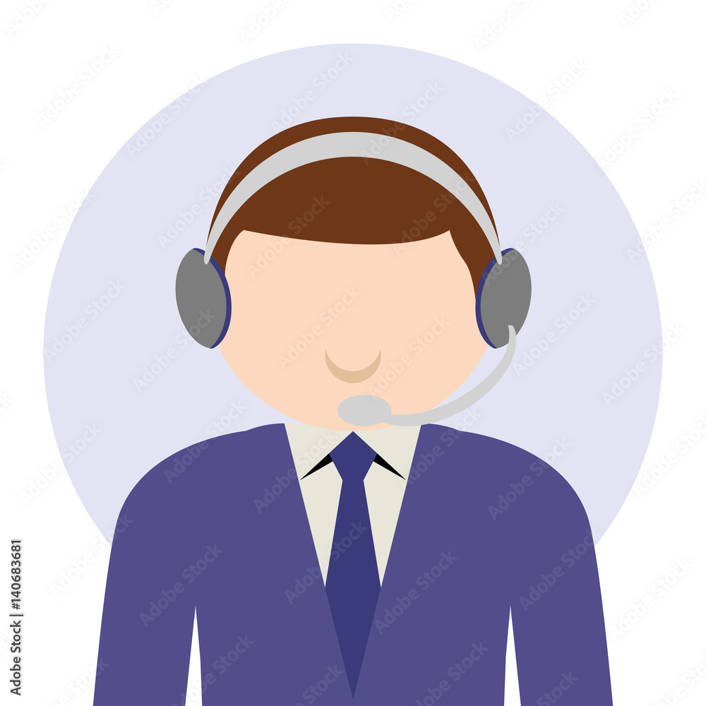 Simple business cartoon icon of a male Customer Service or Telemarketing