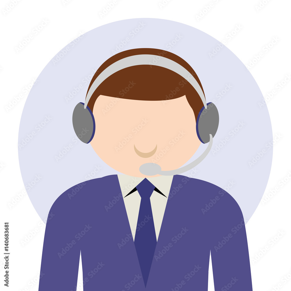 Simple business cartoon icon of a male Customer Service or Telemarketing Simple business cartoon icon of a male Customer Service or Telemarketing