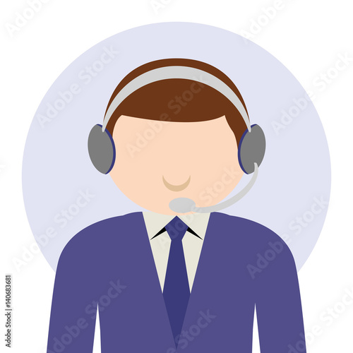 Simple business cartoon icon of a male Customer Service or Telemarketing