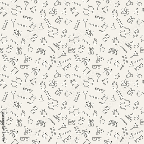 Vector seamless pattern with chemical laboratory equipment