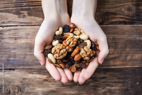 A mix of dried fruits and nuts photo