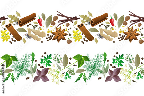 Herbs and spices seamless borders