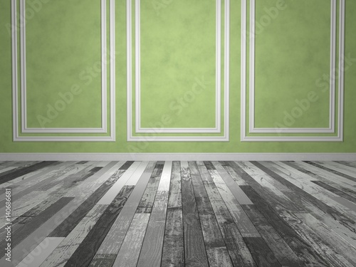 Empty abstract room with old wood floor. 3D Render