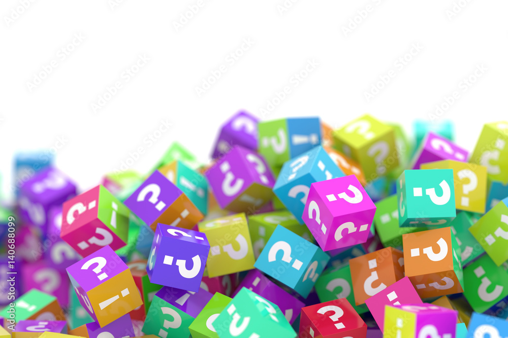 Infinite cubes with question and exclamation marks, 3d rendering Infinite cubes with question and exclamation marks, 3d rendering