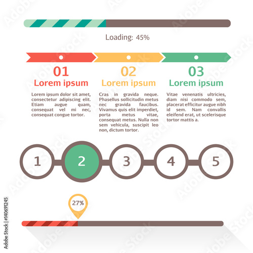 Progress bar set. Loading status bar vector web indicator. Process download step by step.