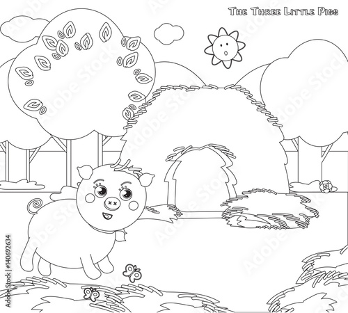 Coloring three little pigs 3: the strew house