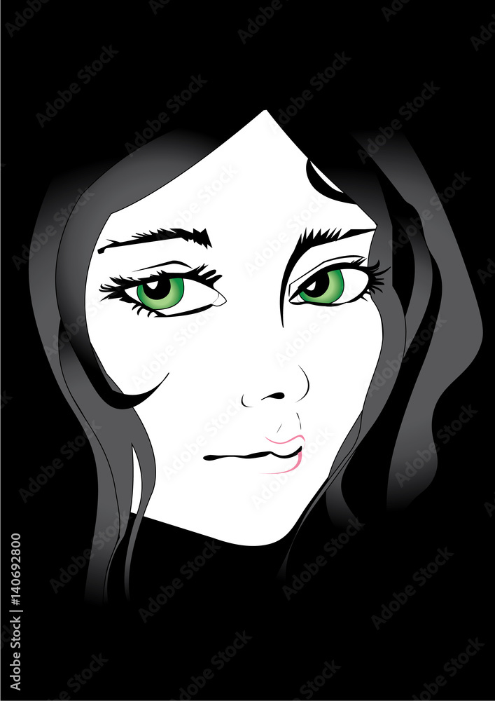 Beautiful black and white girl with green eyes Beautiful black and white girl with green eyes