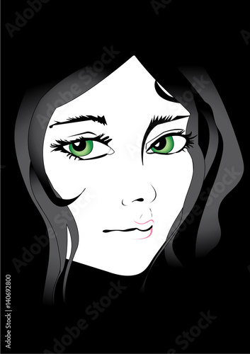 Beautiful black and white girl with green eyes