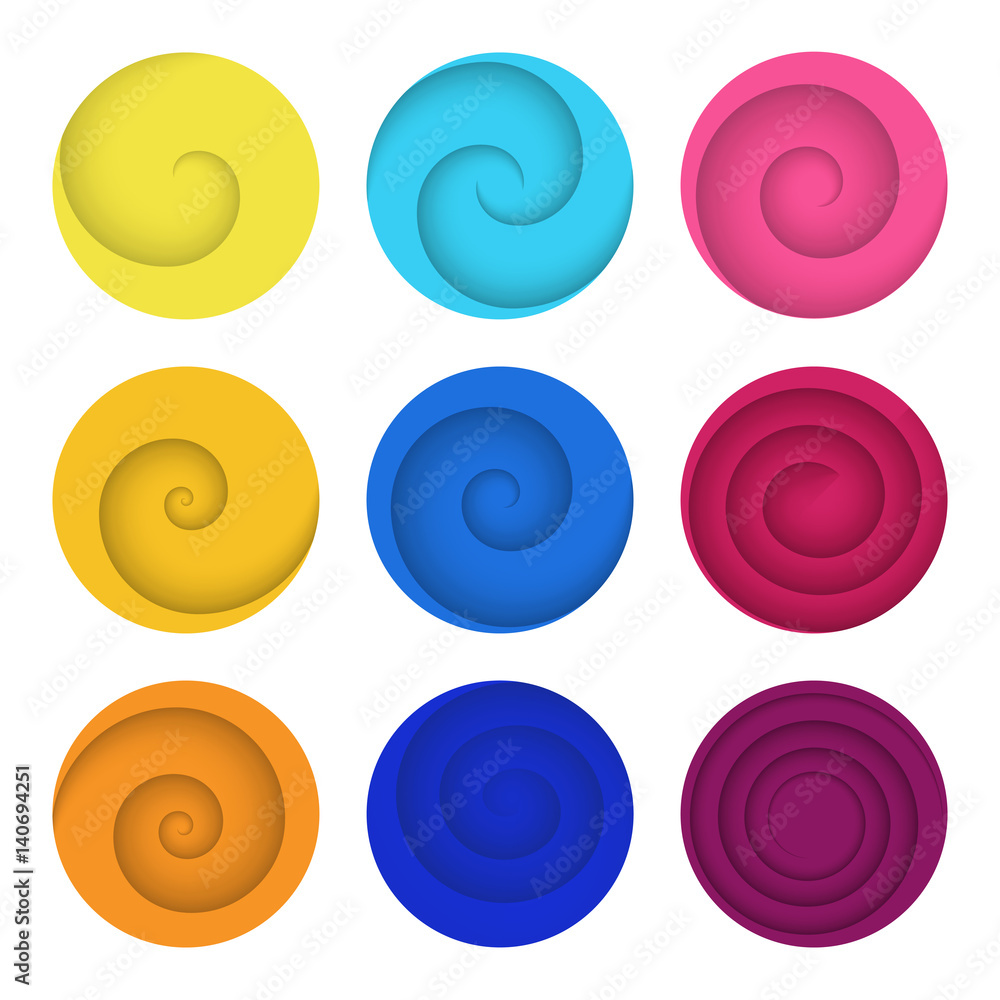 Colored set of spiral and swirls logo design elements, icons, symbols and signs. Colored set of spiral and swirls logo design elements, icons, symbols and signs.
