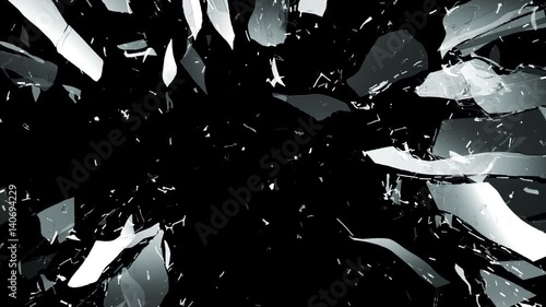Broken and damaged glass slow motion Alpha matte