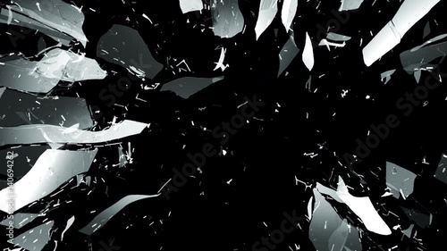 Broken and damaged glass slow motion Alpha matte