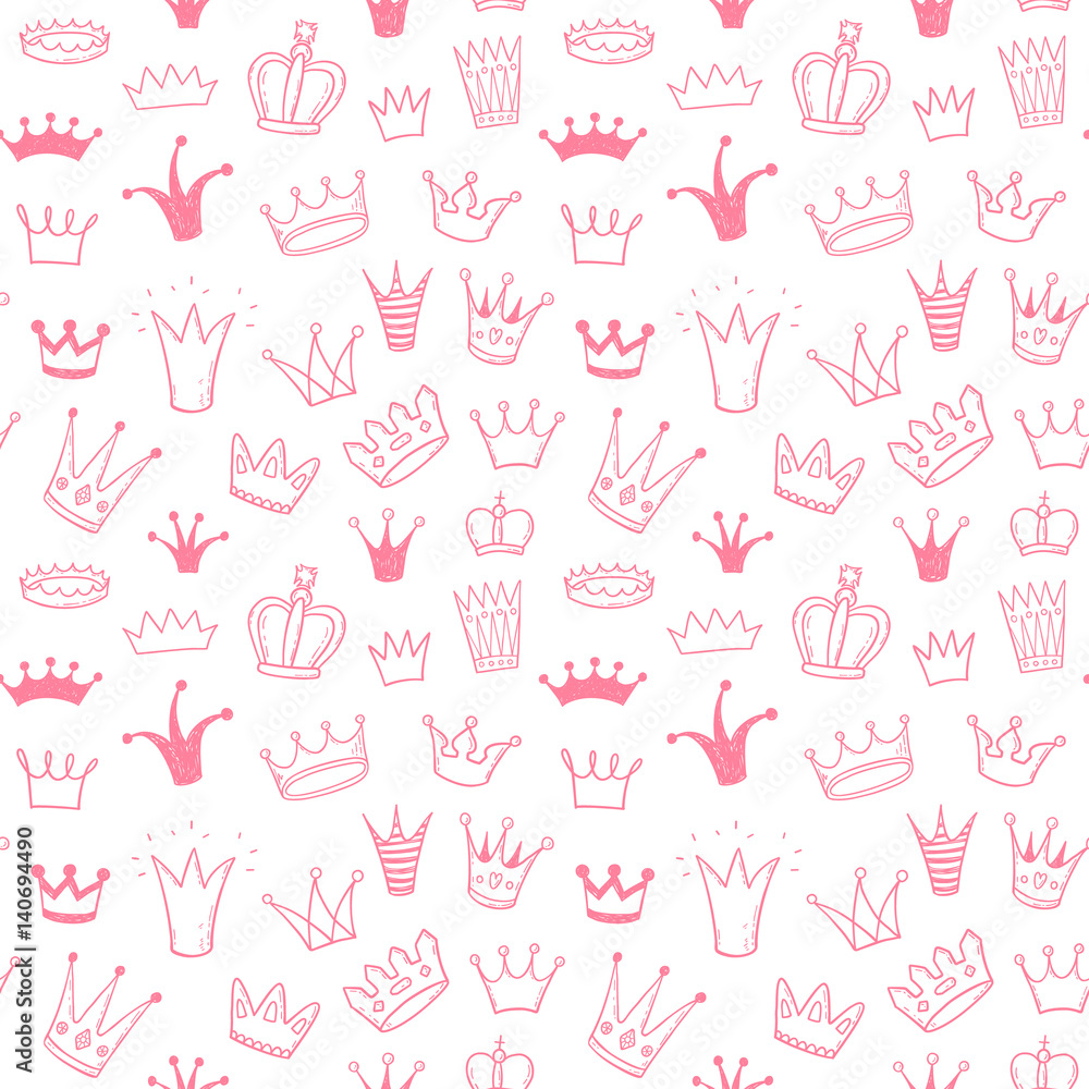 Seamless vector pattern with doodle princess crowns Seamless vector pattern with doodle princess crowns