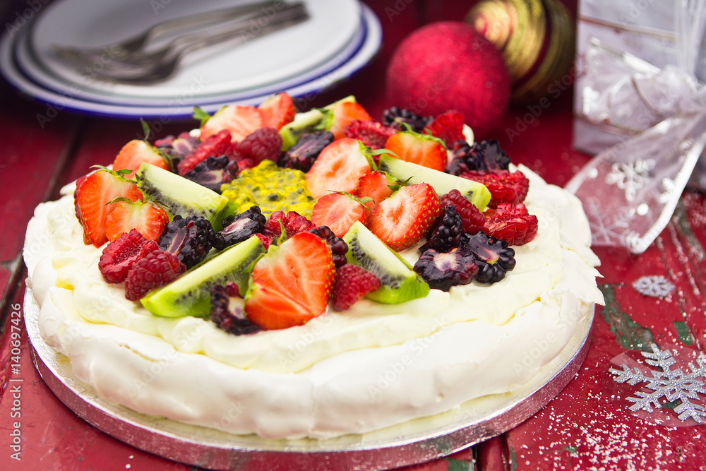 Christmas Pavlova with fruits Christmas Pavlova with fruits