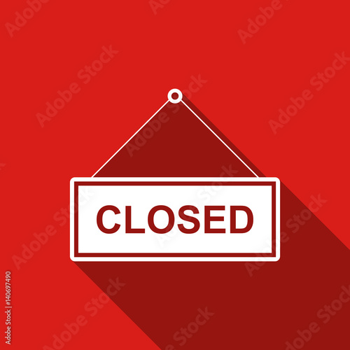 Closed door sign flat icon with long shadow. Vector Illustration