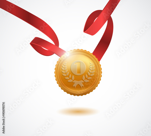 Gold medal for first place. Vector illustration.