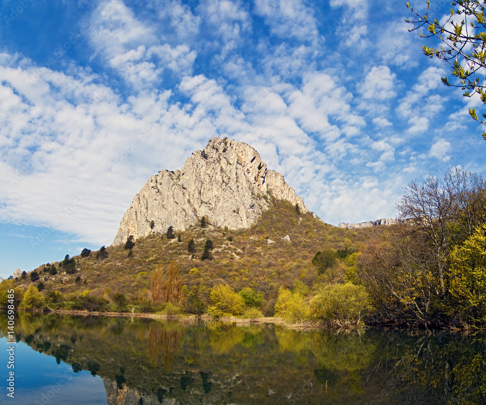 Rock Iksar in Crimea, on the background of the sky