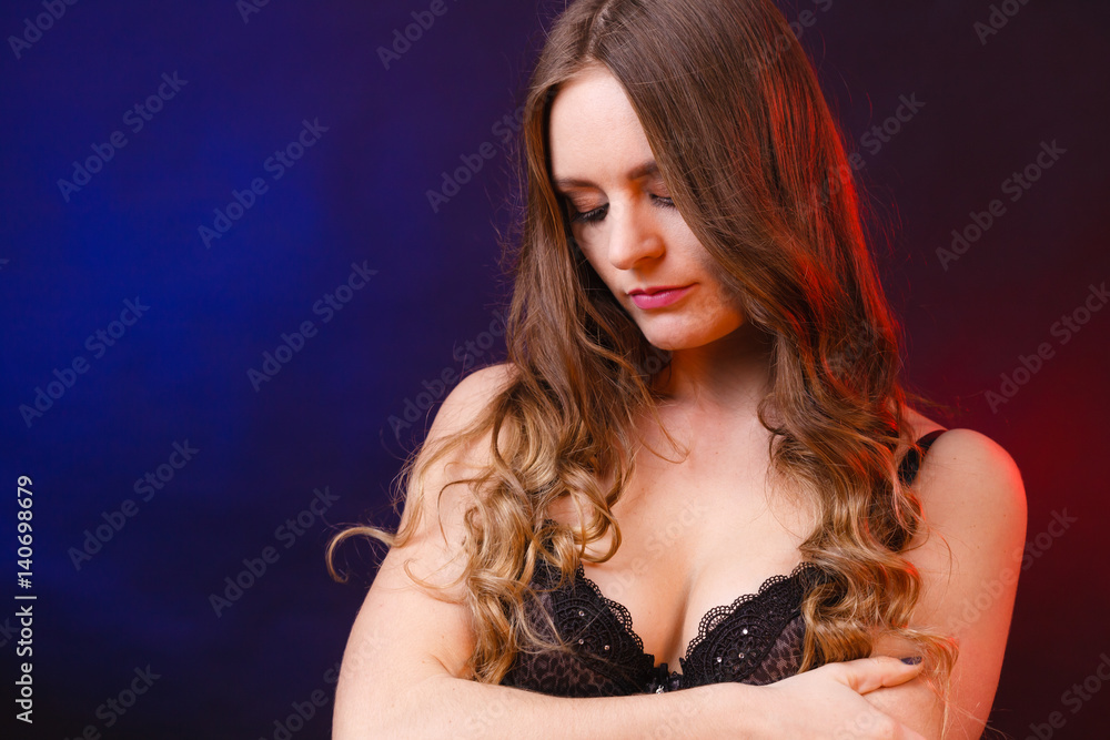 Naklejka premium Portrait of beautiful woman wearing sensual lingerie