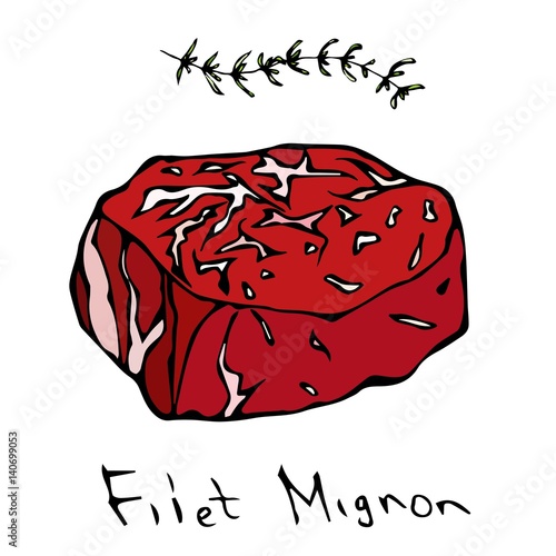 Filet Mignon Steak Cut Vector Isolated On White Background.
