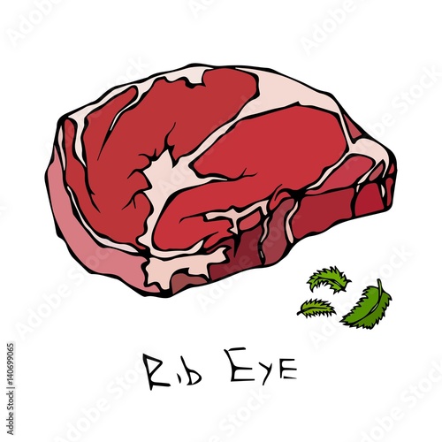 Rib Eye Steak Cut Vector Isolated On White Background.