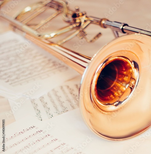 Trumpet on music scores music concept 