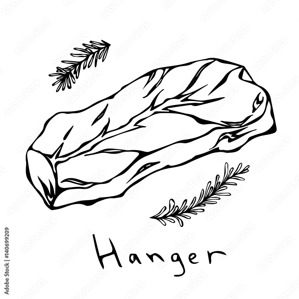 Hanger Steak Cut Vector Isolated On White Background. Outline. Hanger Steak Cut Vector Isolated On White Background. Outline.
