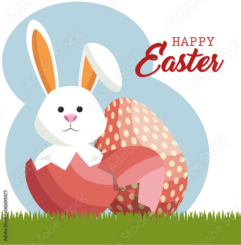 cute rabbit happy easter vector illustration design