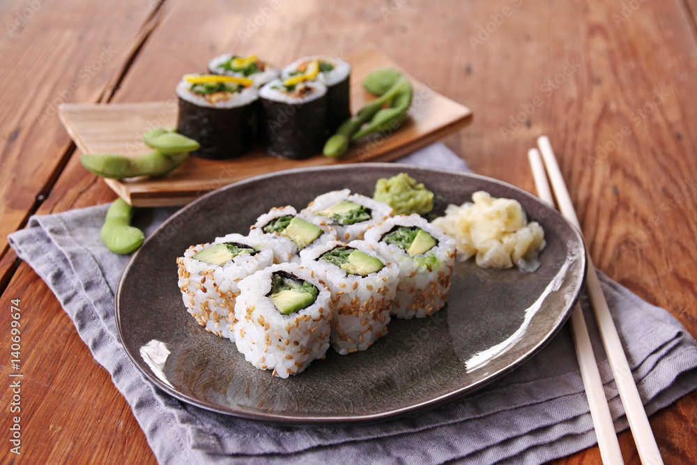 avocado and veggie maki sushi