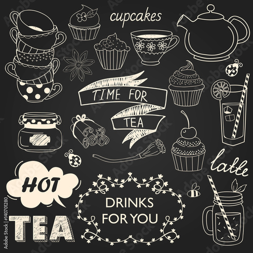 A collection of varieties of tea and drinks. Vector illustration 