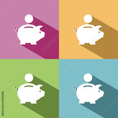Piggy bank icon with shadow on colored backgrounds