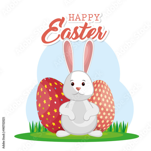 cute rabbit happy easter vector illustration design