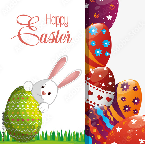 cute rabbit happy easter vector illustration design