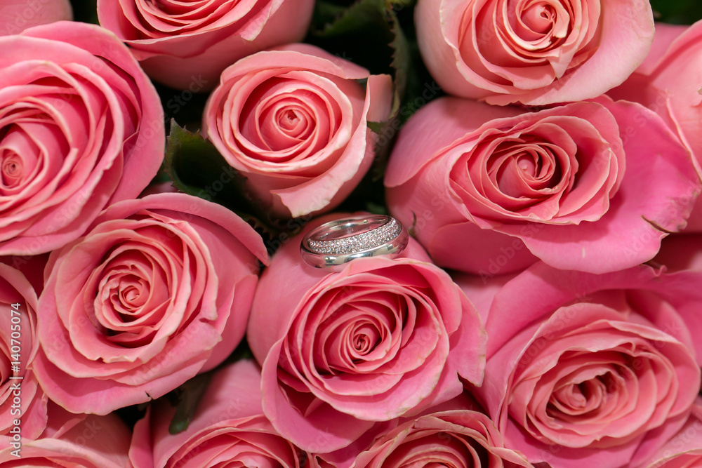 Wedding rings on the pink roses macro photography Wedding rings on the pink roses macro photography